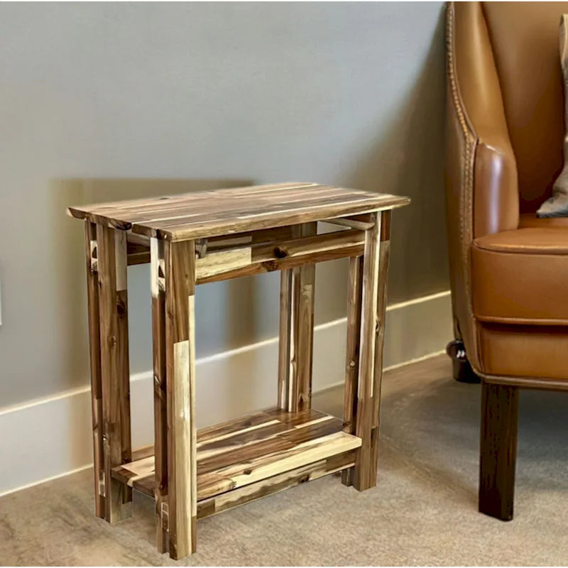 Table inclinable architecturale en bois d'acacia avec étagère