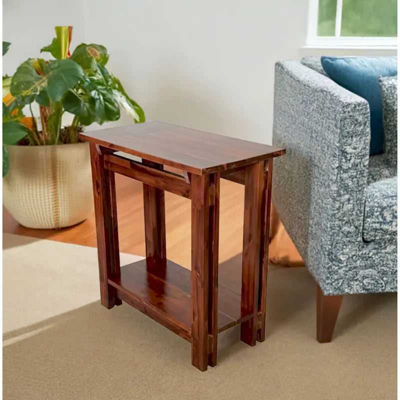 Table inclinable architecturale en bois d'acacia avec étagère