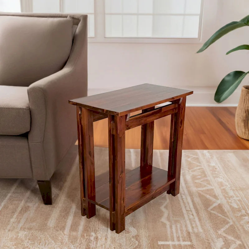 Table inclinable architecturale en bois d'acacia avec étagère