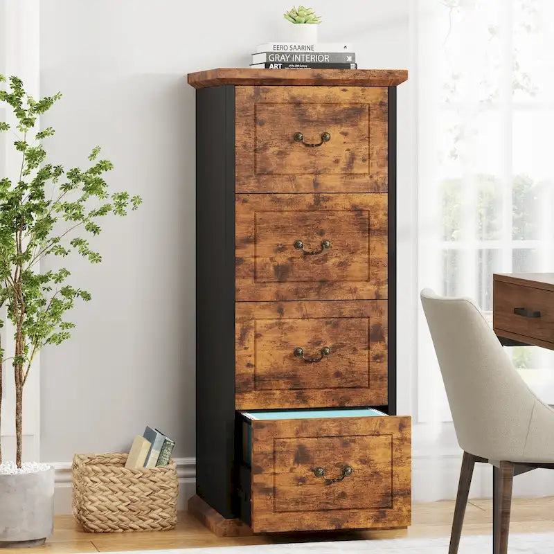 Classeur vertical en bois à 4 tiroirs, 130 cm de hauteur