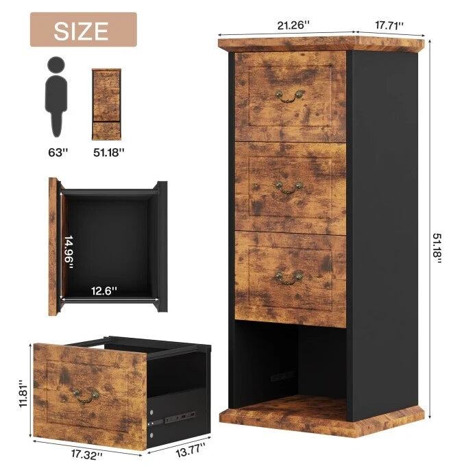 Classeur vertical en bois à 4 tiroirs, 130 cm de hauteur