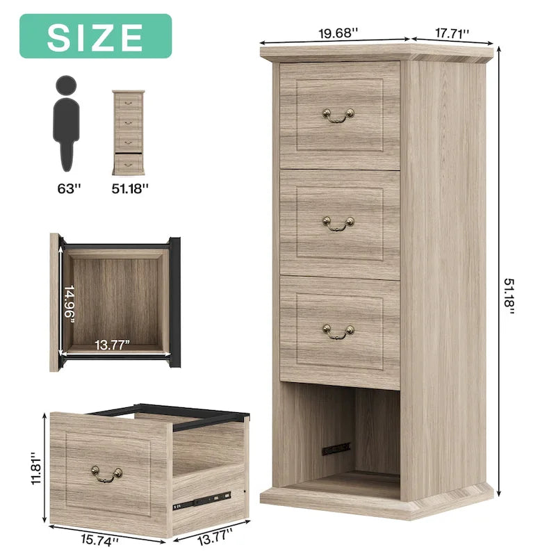 Classeur vertical en bois à 4 tiroirs, 130 cm de hauteur