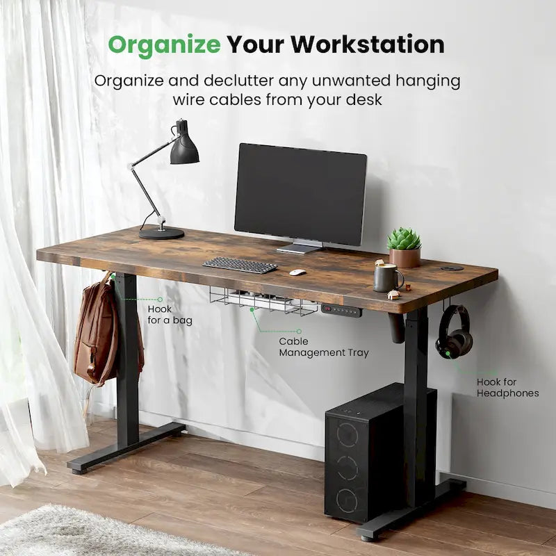 Bureau d'ordinateur 48 x 24 pouces, électrique, réglable en hauteur