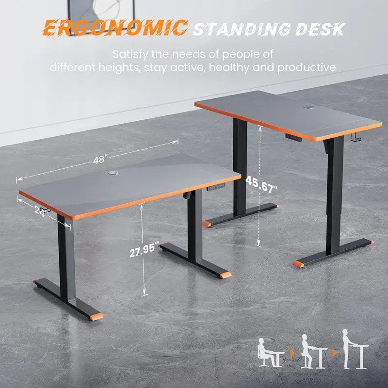 Bureau d'ordinateur 48 x 24 pouces, électrique, réglable en hauteur