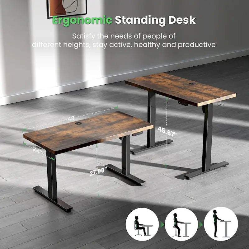 Bureau d'ordinateur 48 x 24 pouces, électrique, réglable en hauteur