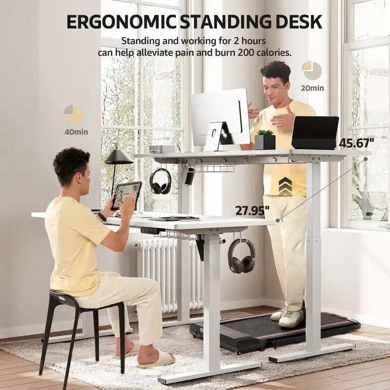 Bureau d'ordinateur 48 x 24 pouces, électrique, réglable en hauteur