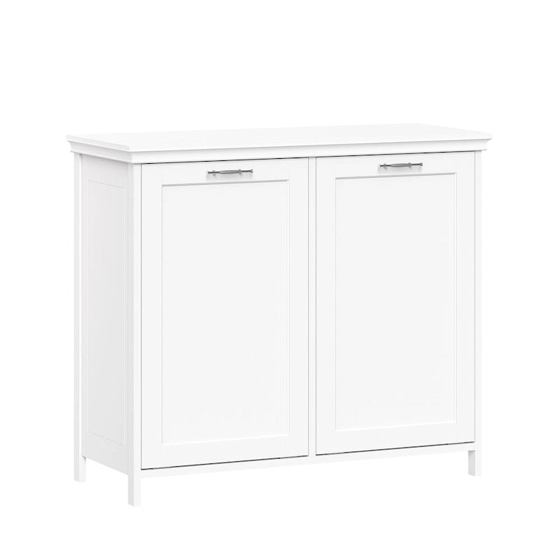 Meuble de rangement pour linge avec deux paniers basculants et sacs en tissu amovibles - Blanc