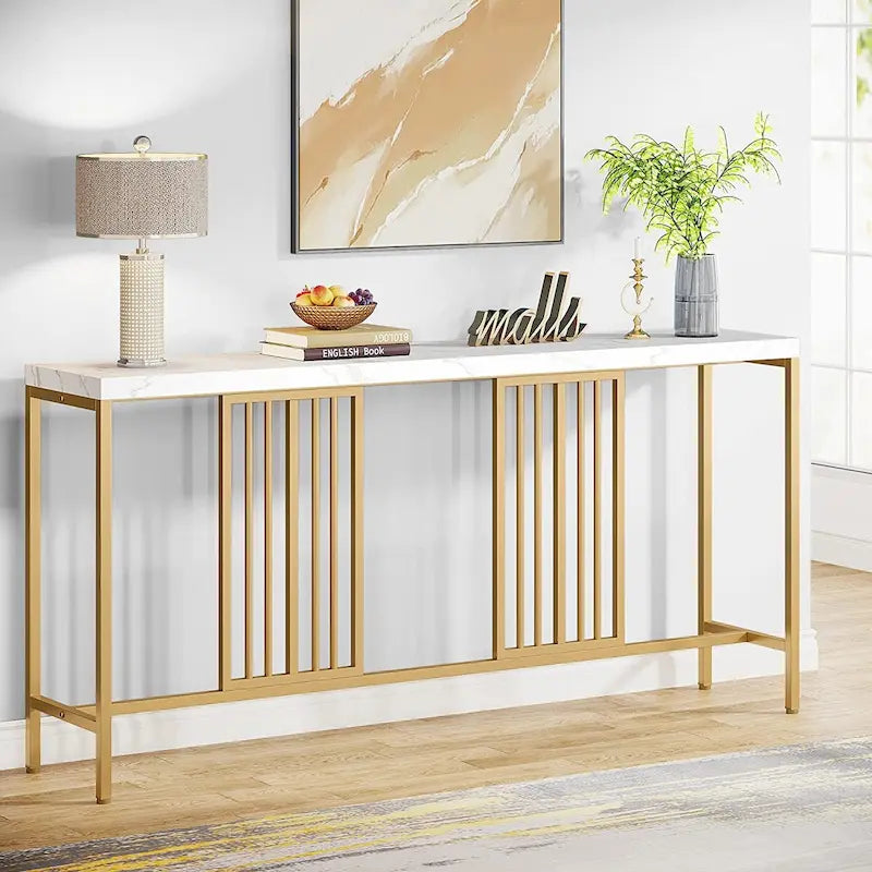 Table console de canapé de 70,9 pouces avec étagère de rangement ouverte, Table étroite industrielle extra longue, Table d'entrée derrière le canapé