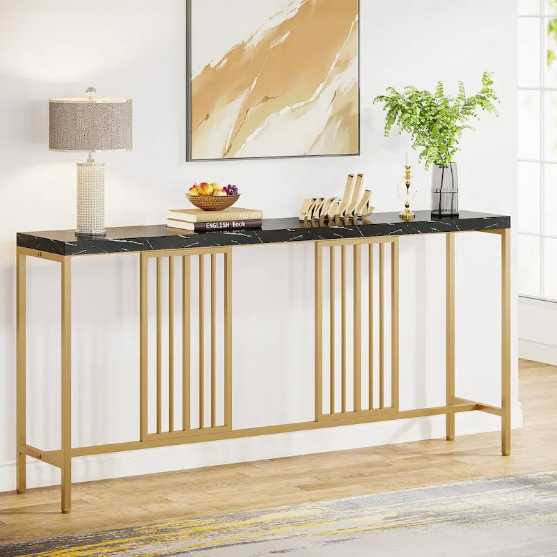 Table console de canapé de 70,9 pouces avec étagère de rangement ouverte, Table étroite industrielle extra longue, Table d'entrée derrière le canapé
