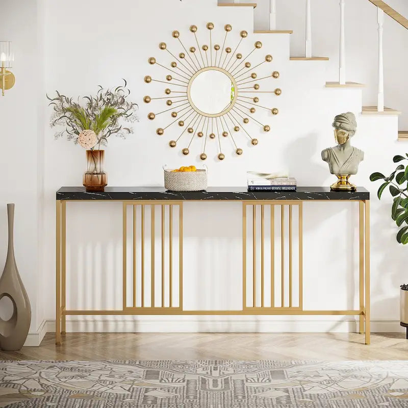 Table console de canapé de 70,9 pouces avec étagère de rangement ouverte, Table étroite industrielle extra longue, Table d'entrée derrière le canapé