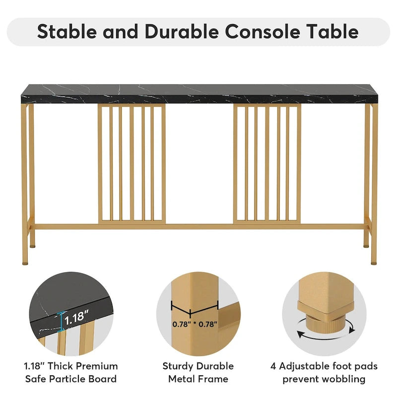 Table console de canapé de 70,9 pouces avec étagère de rangement ouverte, Table étroite industrielle extra longue, Table d'entrée derrière le canapé