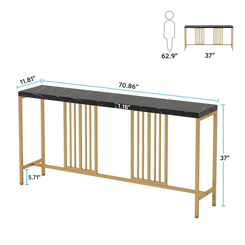 Table console de canapé de 70,9 pouces avec étagère de rangement ouverte, Table étroite industrielle extra longue, Table d'entrée derrière le canapé