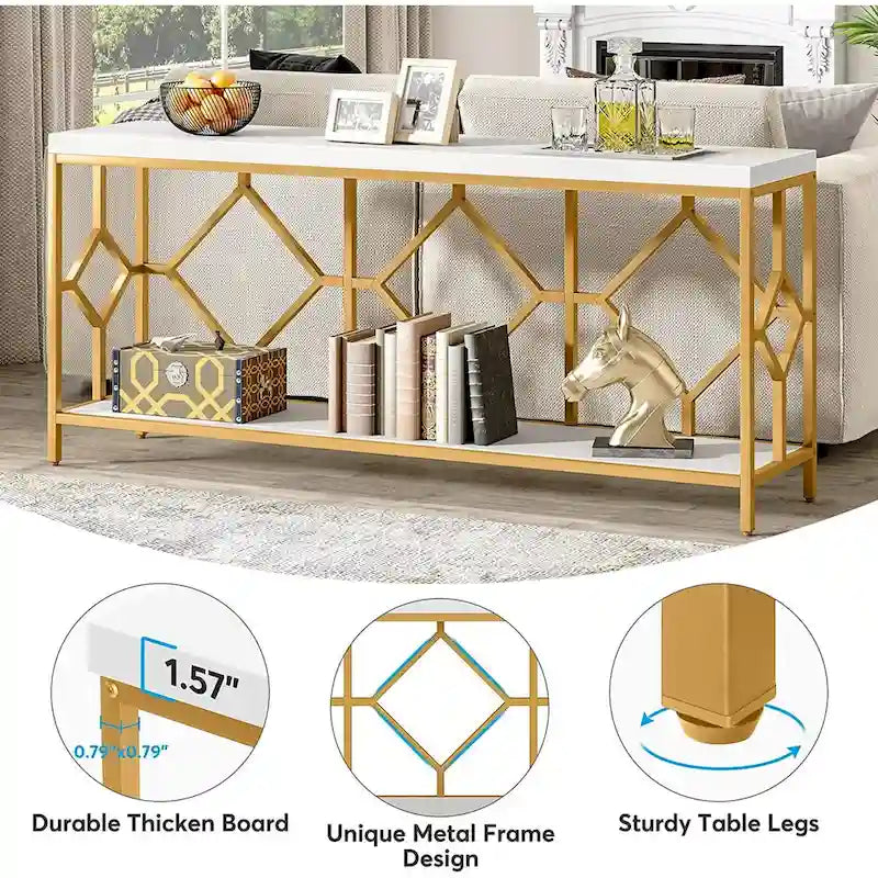 Table console de canapé de 70,9 pouces avec étagère de rangement ouverte, Table étroite industrielle extra longue, Table d'entrée derrière le canapé