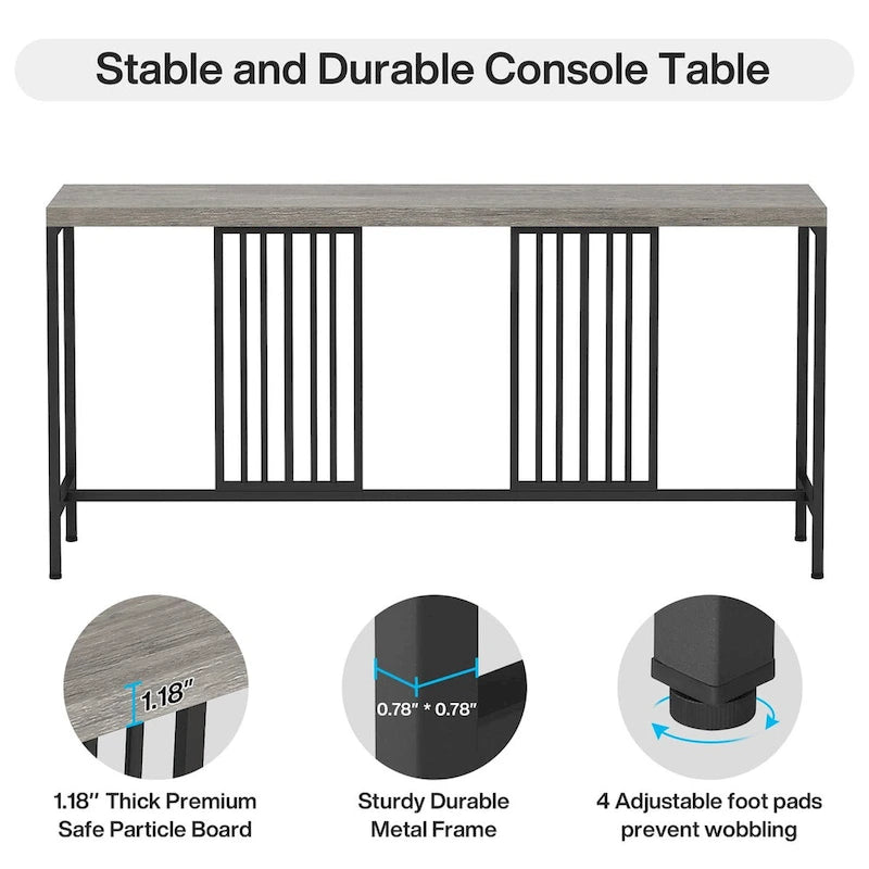Table console de canapé de 70,9 pouces avec étagère de rangement ouverte, Table étroite industrielle extra longue, Table d'entrée derrière le canapé