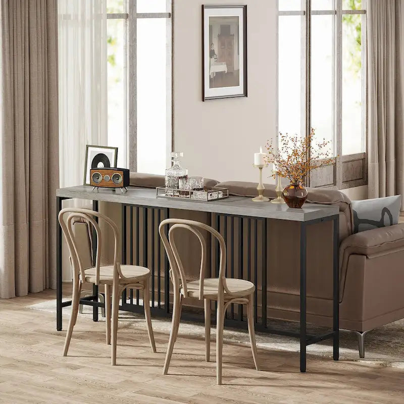 Table console de canapé de 70,9 pouces avec étagère de rangement ouverte, Table étroite industrielle extra longue, Table d'entrée derrière le canapé