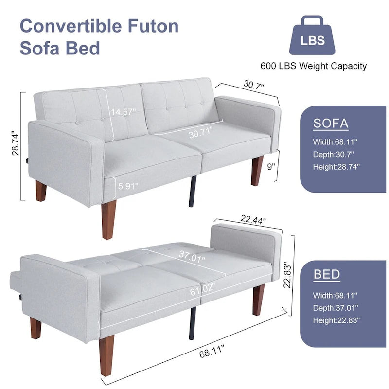 Canapé-lit futon en mousse à mémoire de forme convertible pour salon - 68.11*30.11*28.74