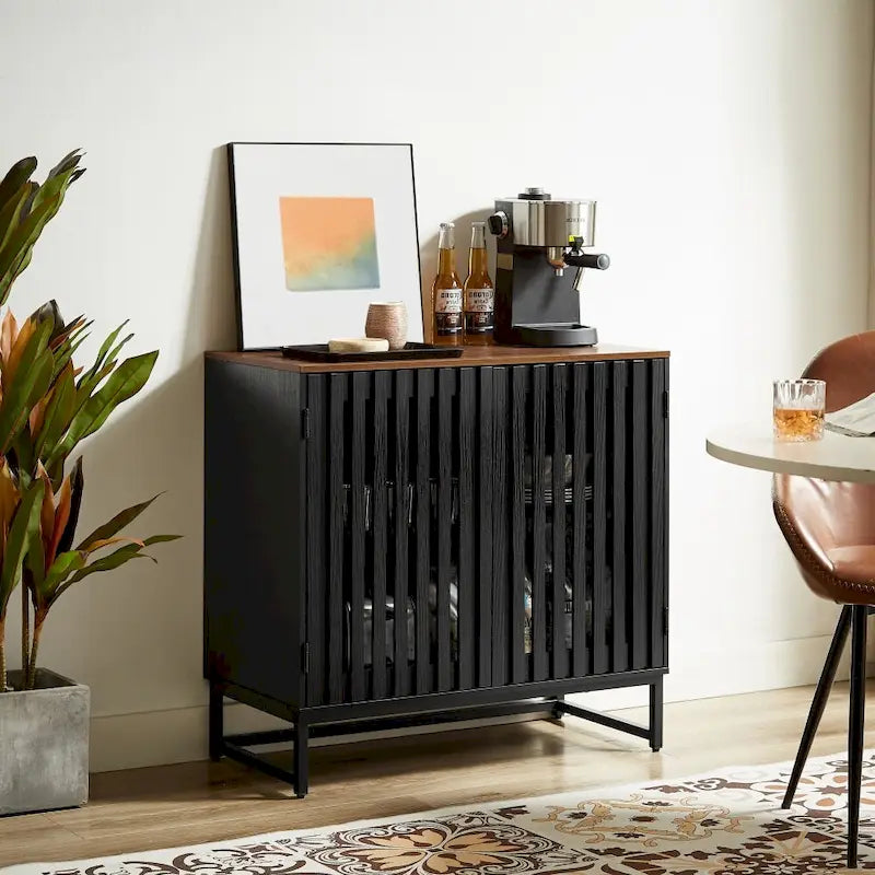 Meuble de rangement vintage à lattes rayé avec étagère réglable