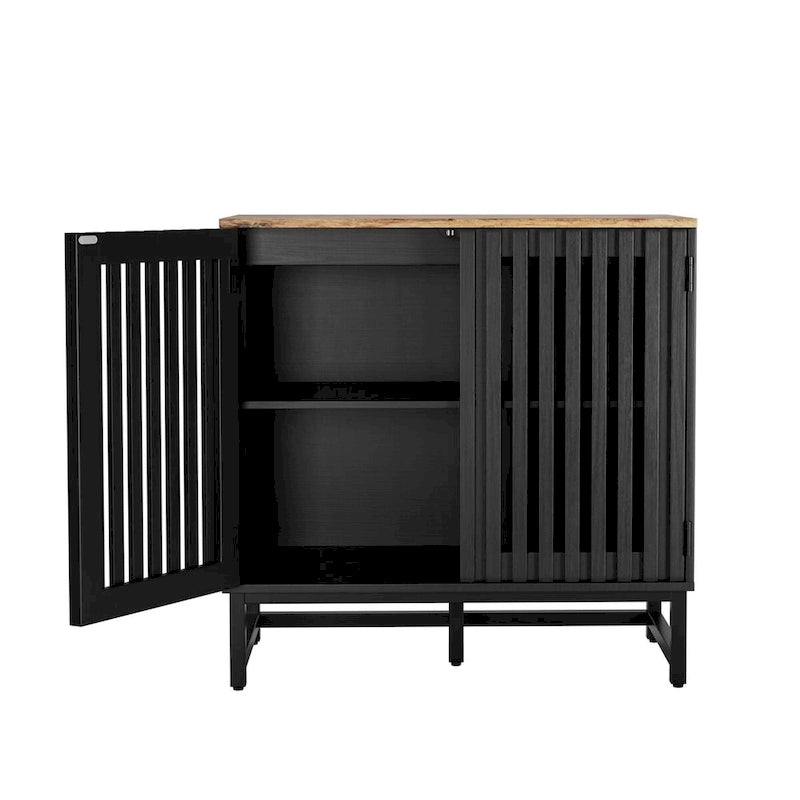 Meuble de rangement vintage à lattes rayé avec étagère réglable