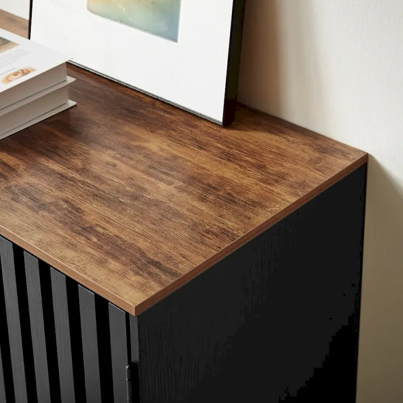 Meuble de rangement vintage à lattes rayé avec étagère réglable